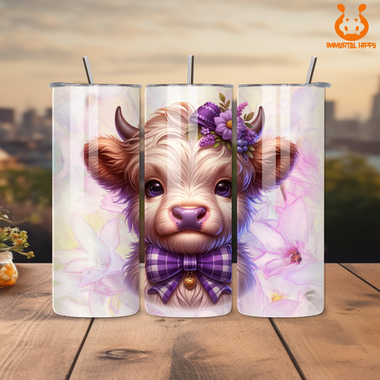 Highland Cow Purple Bowtie Tumbler 20oz
