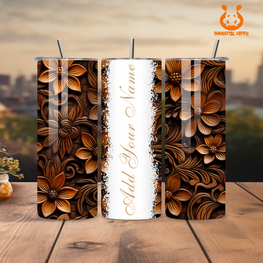 Personalized Wood Flower Tumbler 20oz
