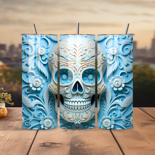Big Blue Sugar Skull Tumbler 20oz