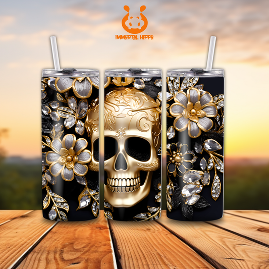 GOLD FLOWER SKULL TUMBLER