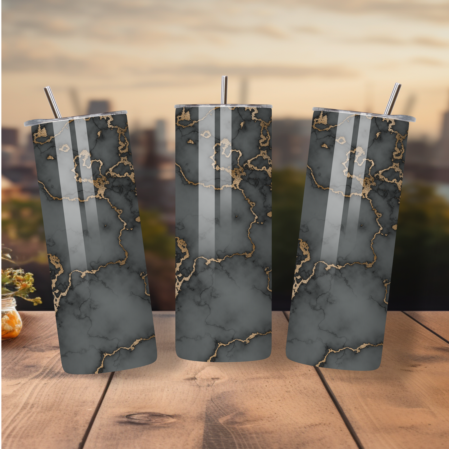GREY/GOLD MARBLE TUMBLER