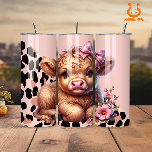 Highland Cow Leopard Print Tumbler 20oz