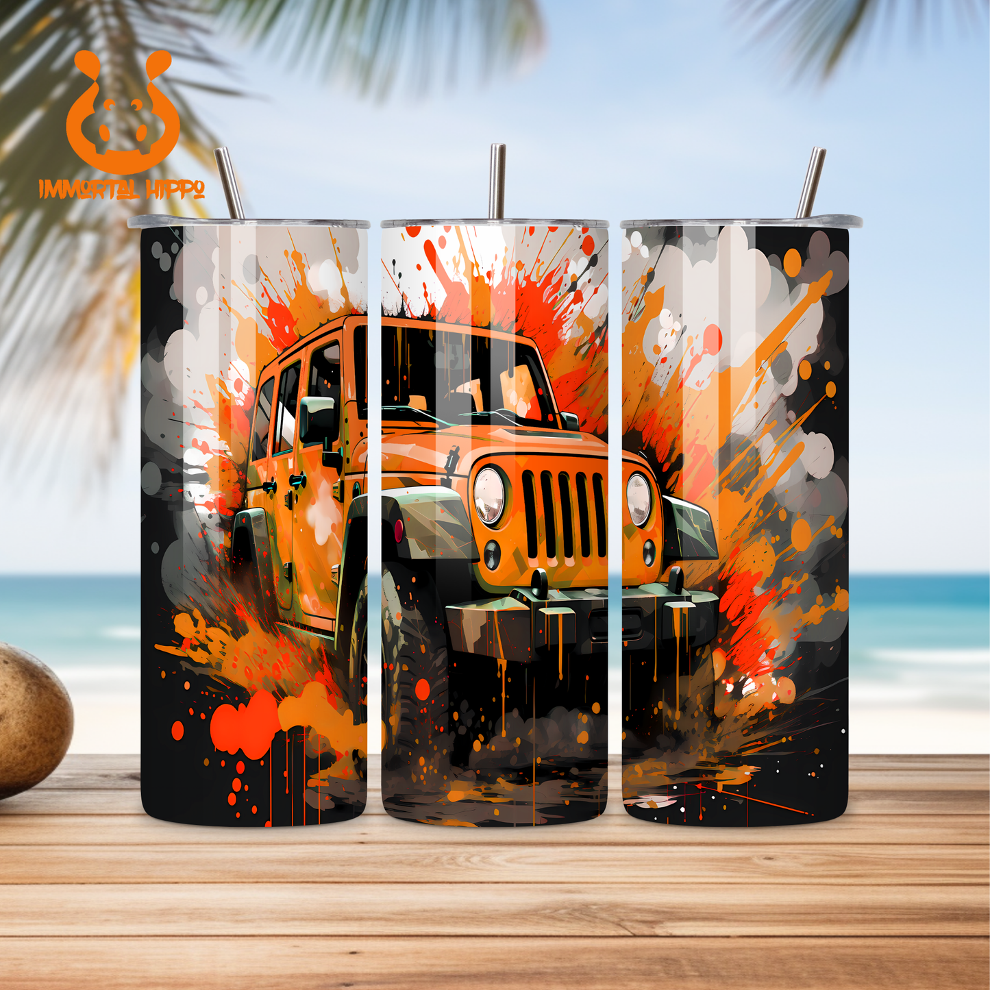 PAINT SPLATTER JEEP THEME TUMBLER