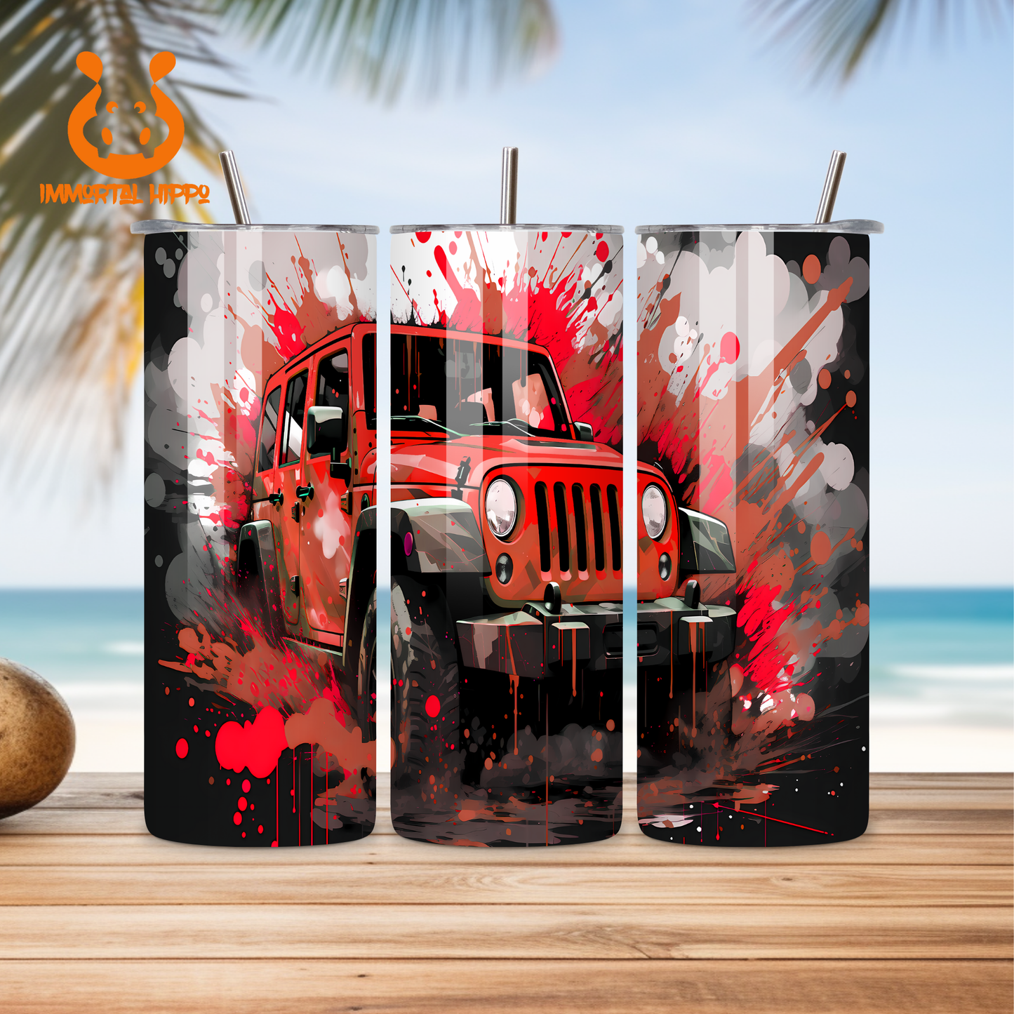 PAINT SPLATTER JEEP THEME TUMBLER